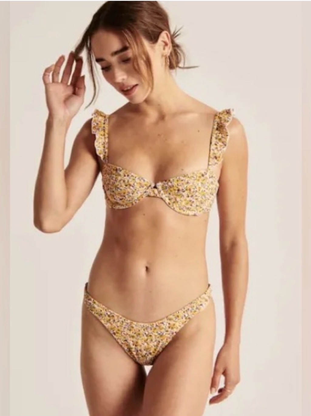 Abercrombie & Fitch Yellow Floral Ruffle Bikini Set